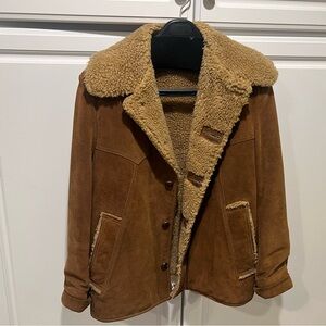 Vintage 1960s Lakeland Western Men's Suede Peltskin Jacket Sherpa Lining Sz 44
